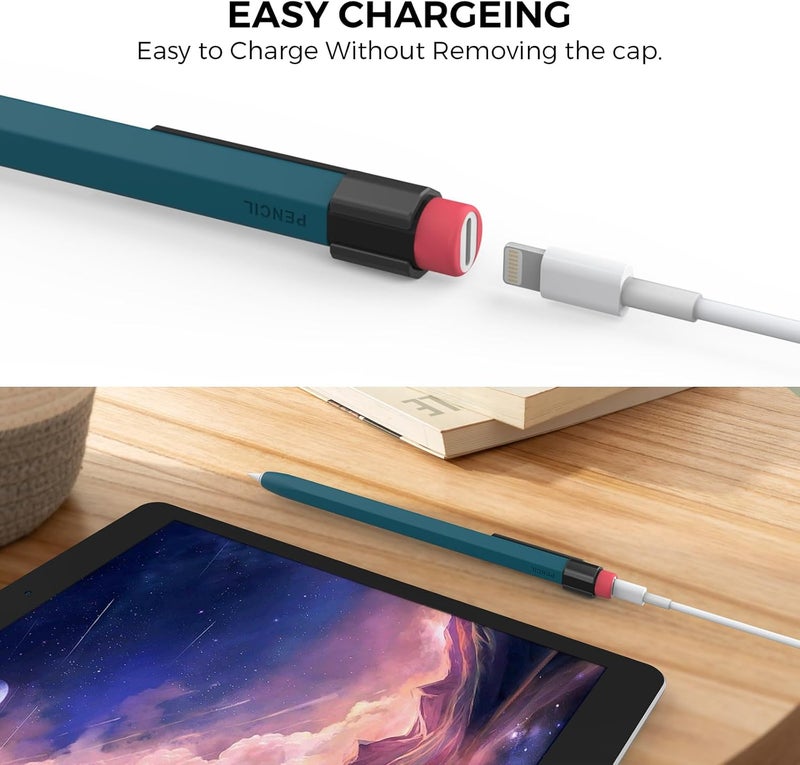 TRONWIN Pencil Case for Apple Pencil 1st Generation Sleeve Silicone Protective Cover Skin with Sturdy Clip Compatible with Charger Adapter【NOT Included】 and Apple Pencil 1st Generation (Deep Green) - Image 3